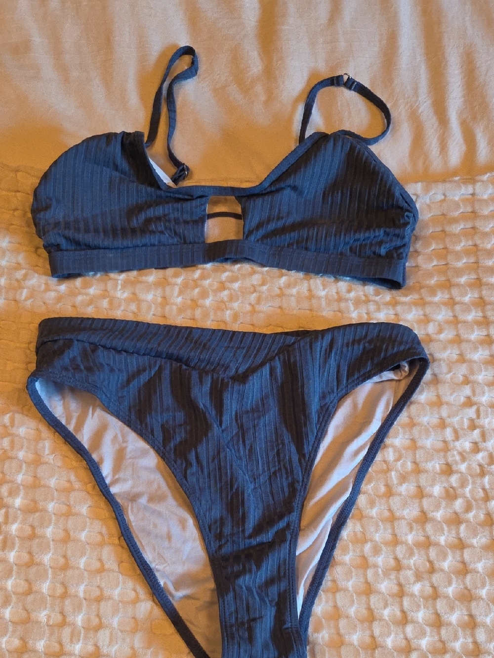 Ribbed Dusty Blue Bikini Set - Two-Piece Swimsuit Medium